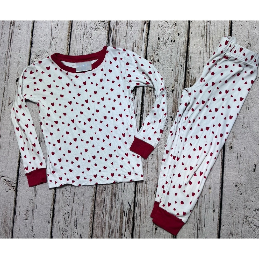 Lake 2-piece L/S Girl's Pajamas in Red White Heart Print Pima Cotton Sz 4 4T